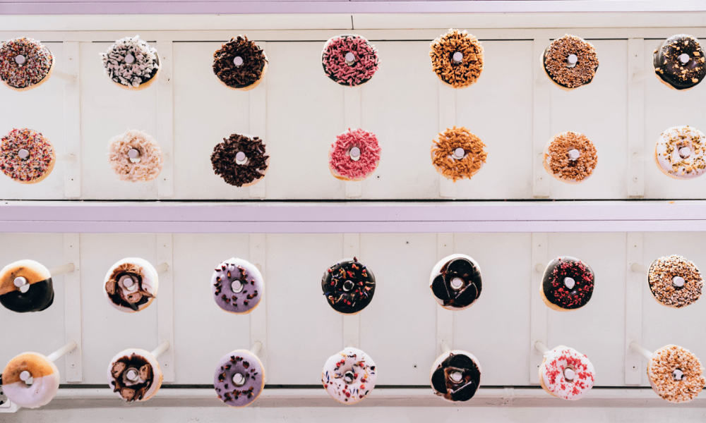 Mixed ring donuts on a wall